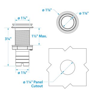 Seachoice 18621 Mega-Flow Dripless 316 Stainless Thu Hull, 1-1/8"