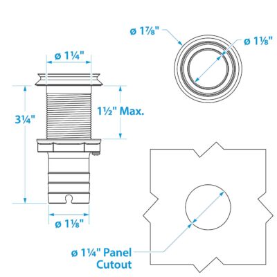 Seachoice 18621 Mega-Flow Dripless 316 Stainless Thu Hull, 1-1/8"