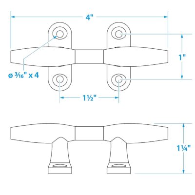 Seachoice Chrome Plated Zinc Hollow Base Cleat 4"
