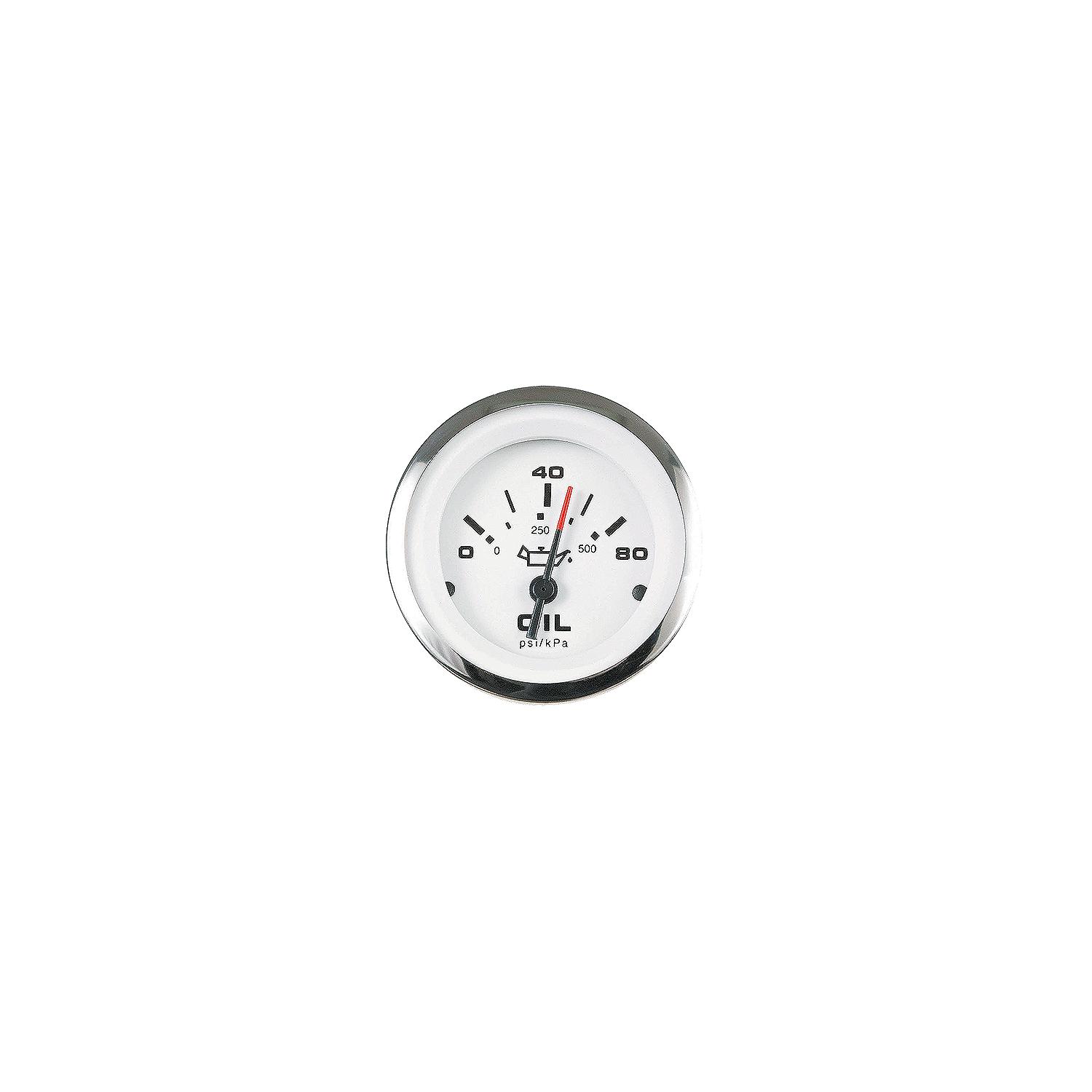 Sierra 65501P Lido Series 3" White & Stainless Steel 0-80 PSI Dial Range Oil Pressure Gauge with IA 15001-Single/IA15003 Dual Station Sender Code