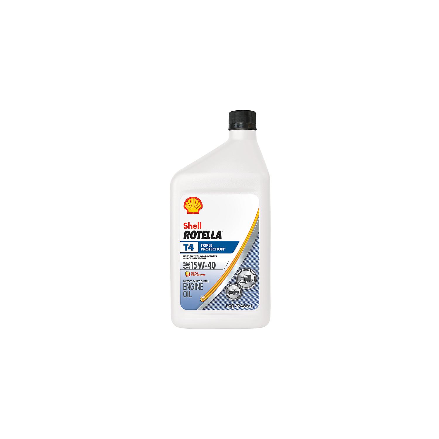 Shell 550049483 Rotella T4 Triple-Protection Heavy-Duty Diesel Motor Oil, 15W-40, Qt.