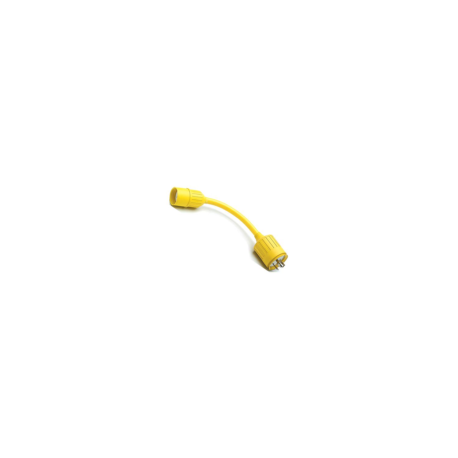 Hubbell HBL105 Yellow Watertight 15A/20A 125V Straight Blade Female to 30A 125V Locking Plug Male Adapter - Image 2