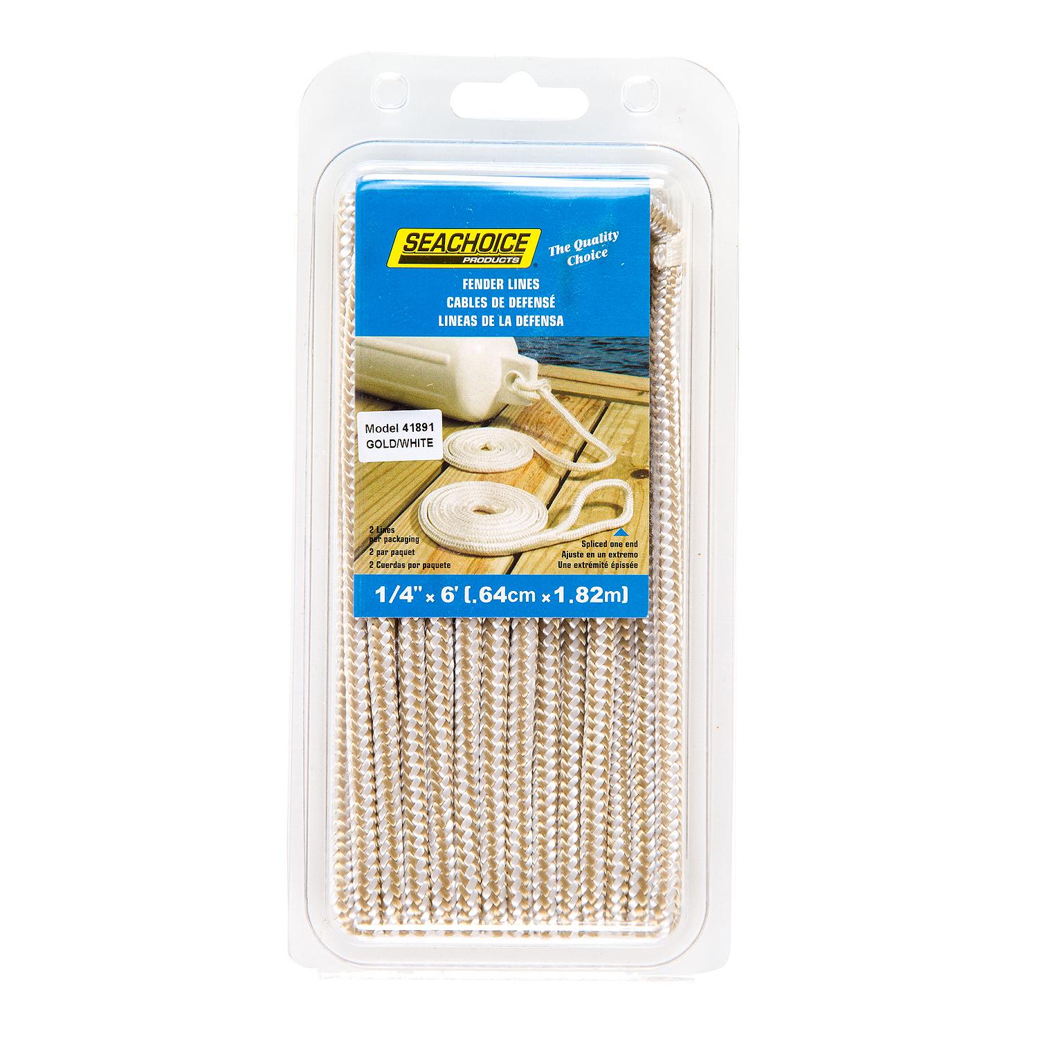 Seachoice Double Braided Nylon Fender Line 1/4" x 6', Gold/White (2 Per Pack) - Image 3