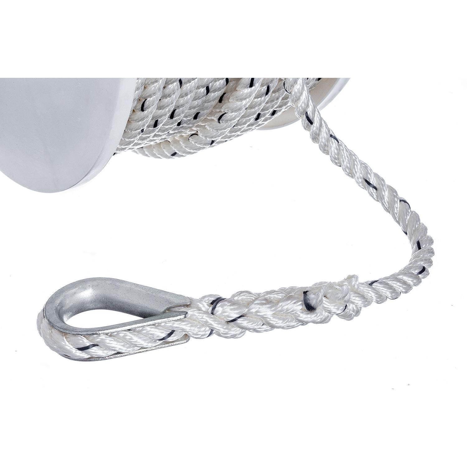 Premium 3-Strand Twisted Nylon Anchor Line
White With Blue Tracer, 3/8" x 200' - Image 4