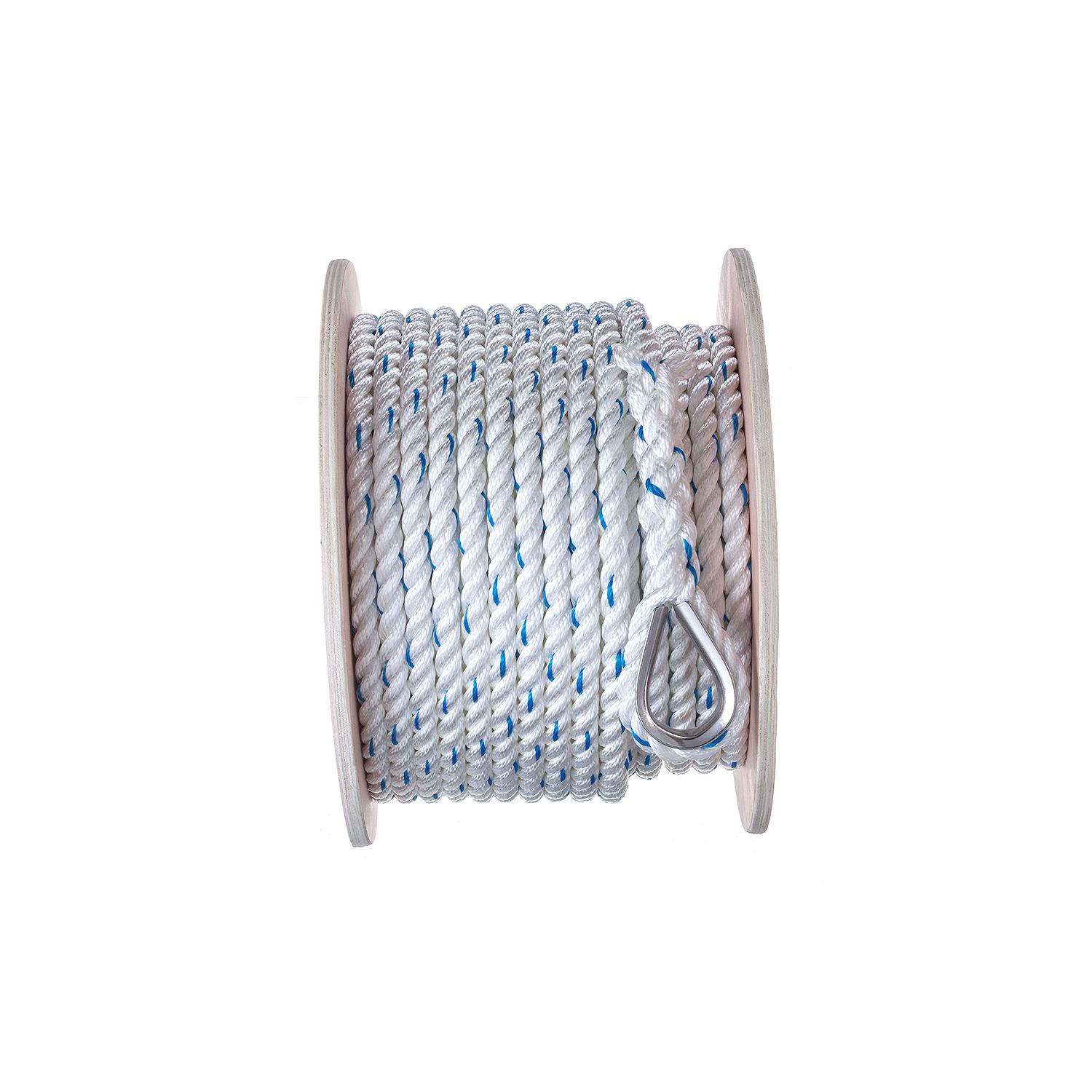 Premium 3-Strand Twisted Nylon Anchor Line
White With Blue Tracer, 5/8" x 200' - Image 4