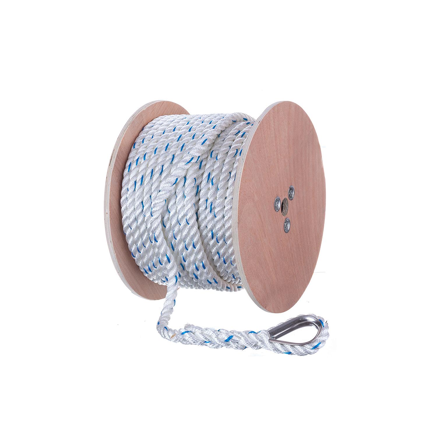 Premium 3-Strand Twisted Nylon Anchor Line
White With Blue Tracer, 5/8" x 200' - Image 2