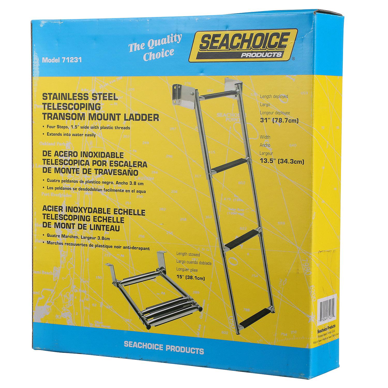 Seachoice 71231 Telescoping Transom Mount Stainless Steel 4-Step Ladder - Image 4