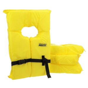 Seachoice 86010 Adult Universal Type II USCGA Life Vests w/Bag, Yellow, 4-Pack