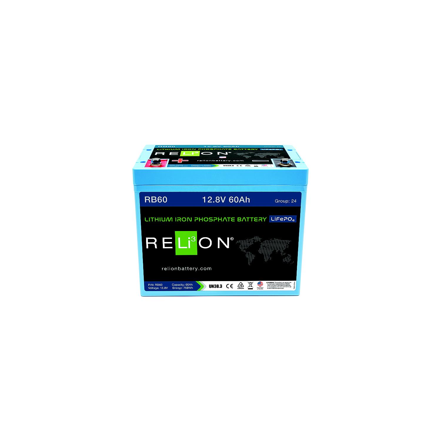 RELiON RB60 LiFePO4 Lithium Iron Phosphate 12V Battery, Group 24