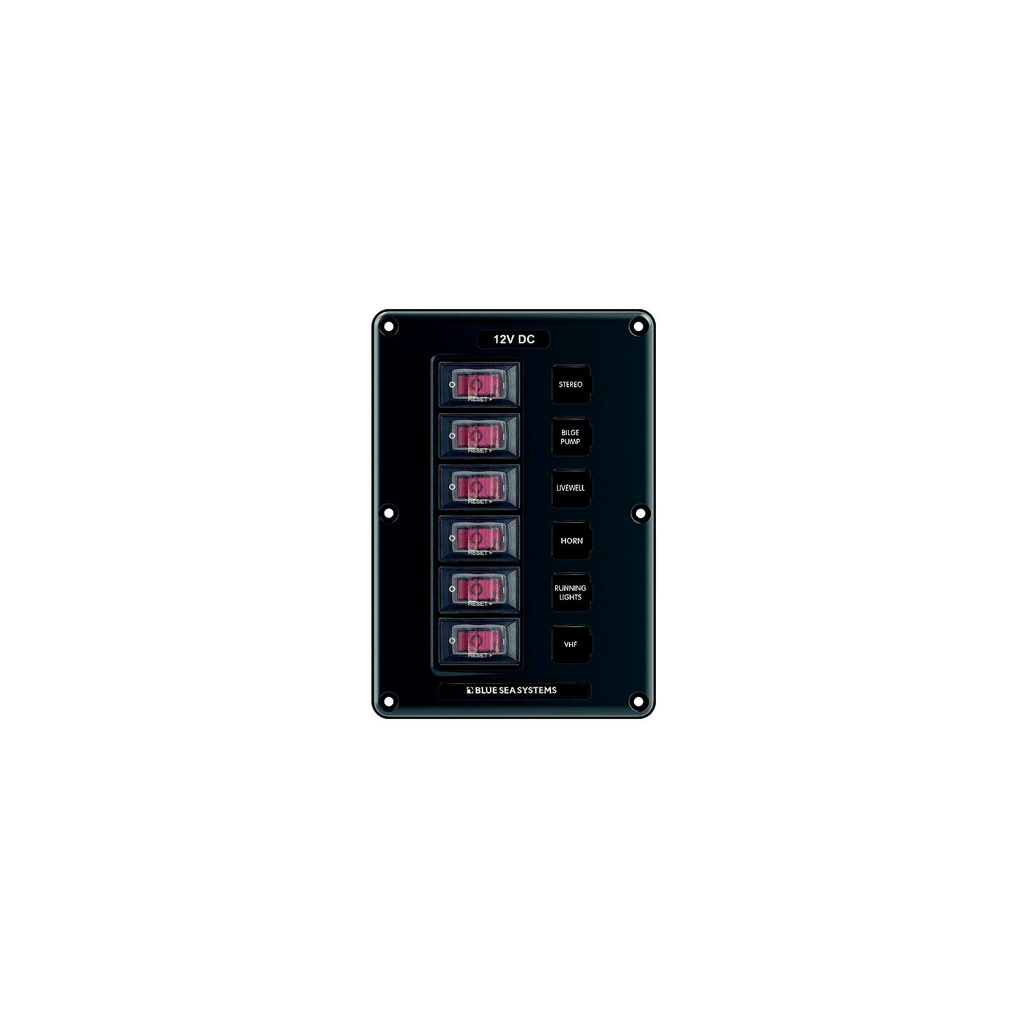 Blue Sea 4322 Water-Resistant Circuit Breaker Switch Panel, 6 Position
