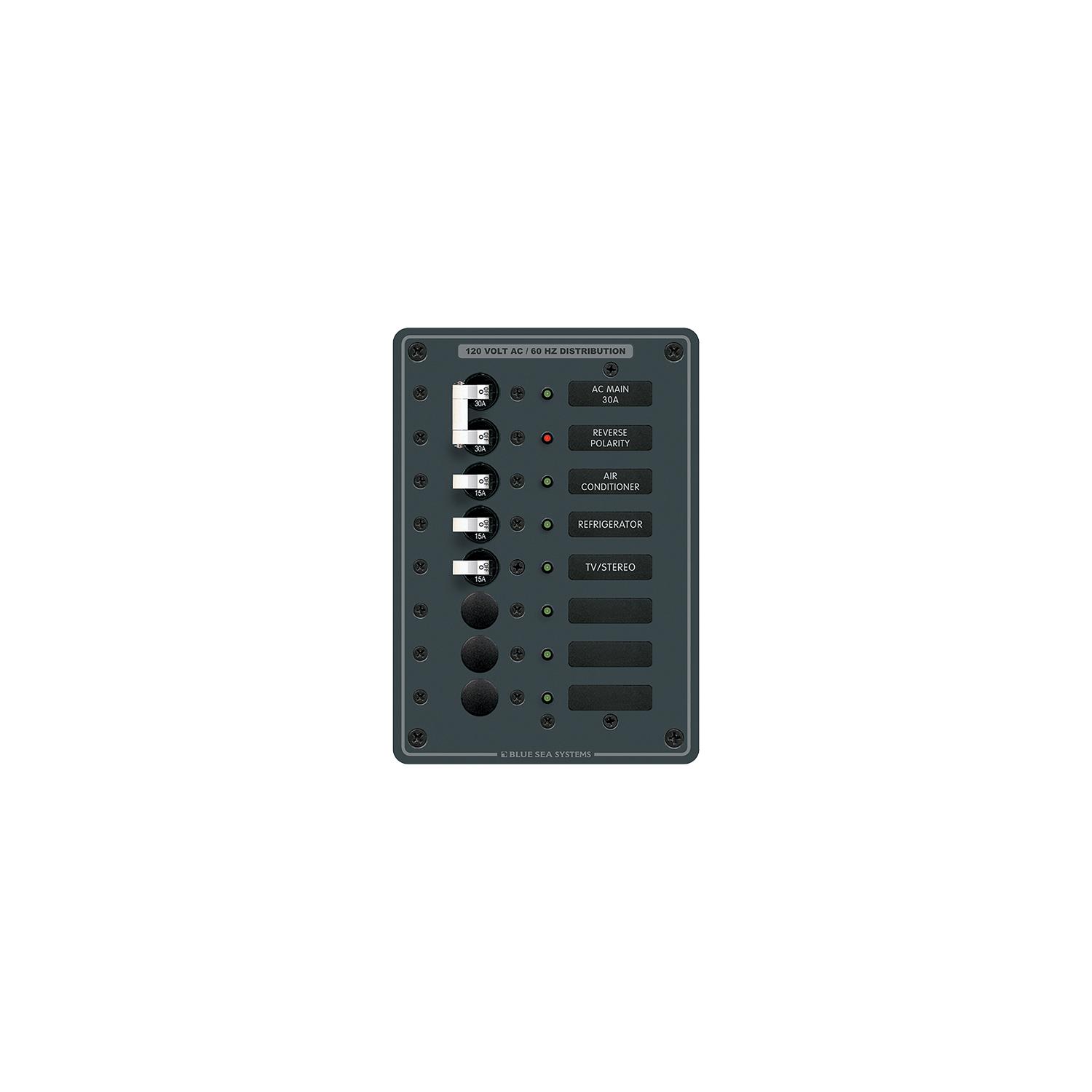 Blue Sea Systems 8027 Traditional Metal Circuit Breaker Panel - AC Main + 6 Positions