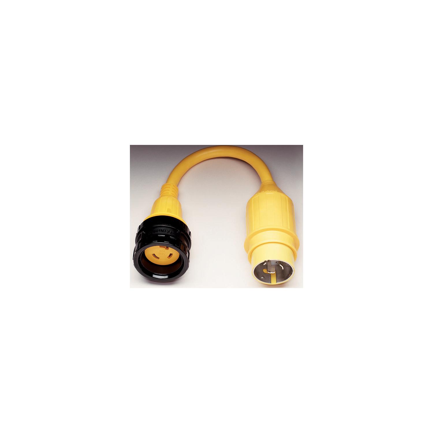 Marinco Standard Pigtail Adapter Dock Side Male 20A 125V Locking to Boat Side Female 30A 125V Locking With Sealing Collar System